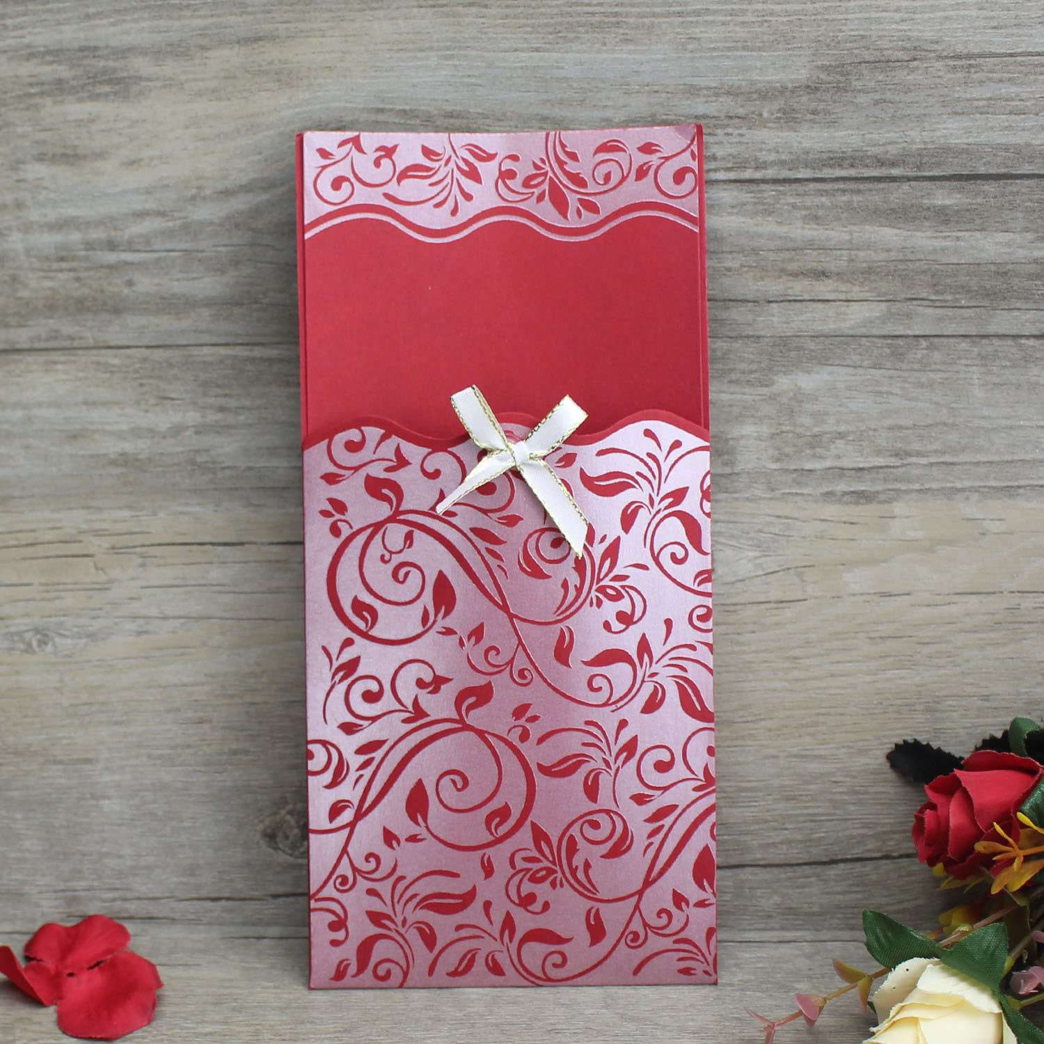 Cheap Pocket Invitation Card Wedding Invitation Rectangle Embossing 